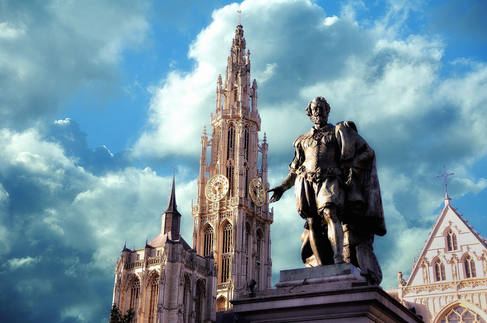 View of the Rubens monument on the market square in Antwerp