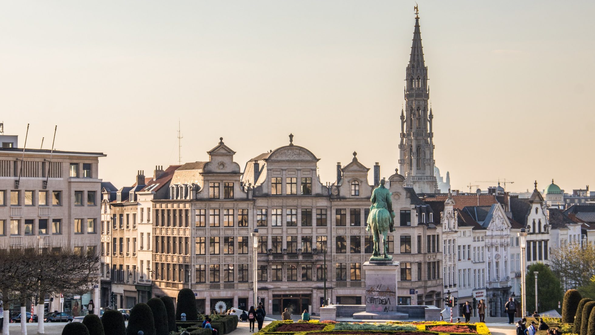 A view of downtown Brussels with the city hall