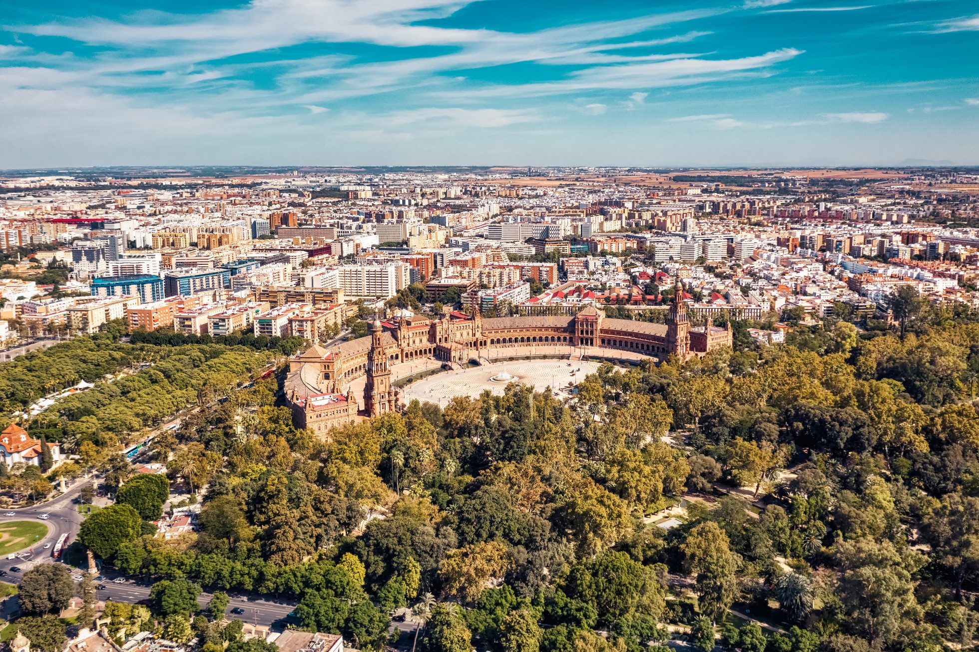 Widok z lotu na ptaka na plac w Sevilli