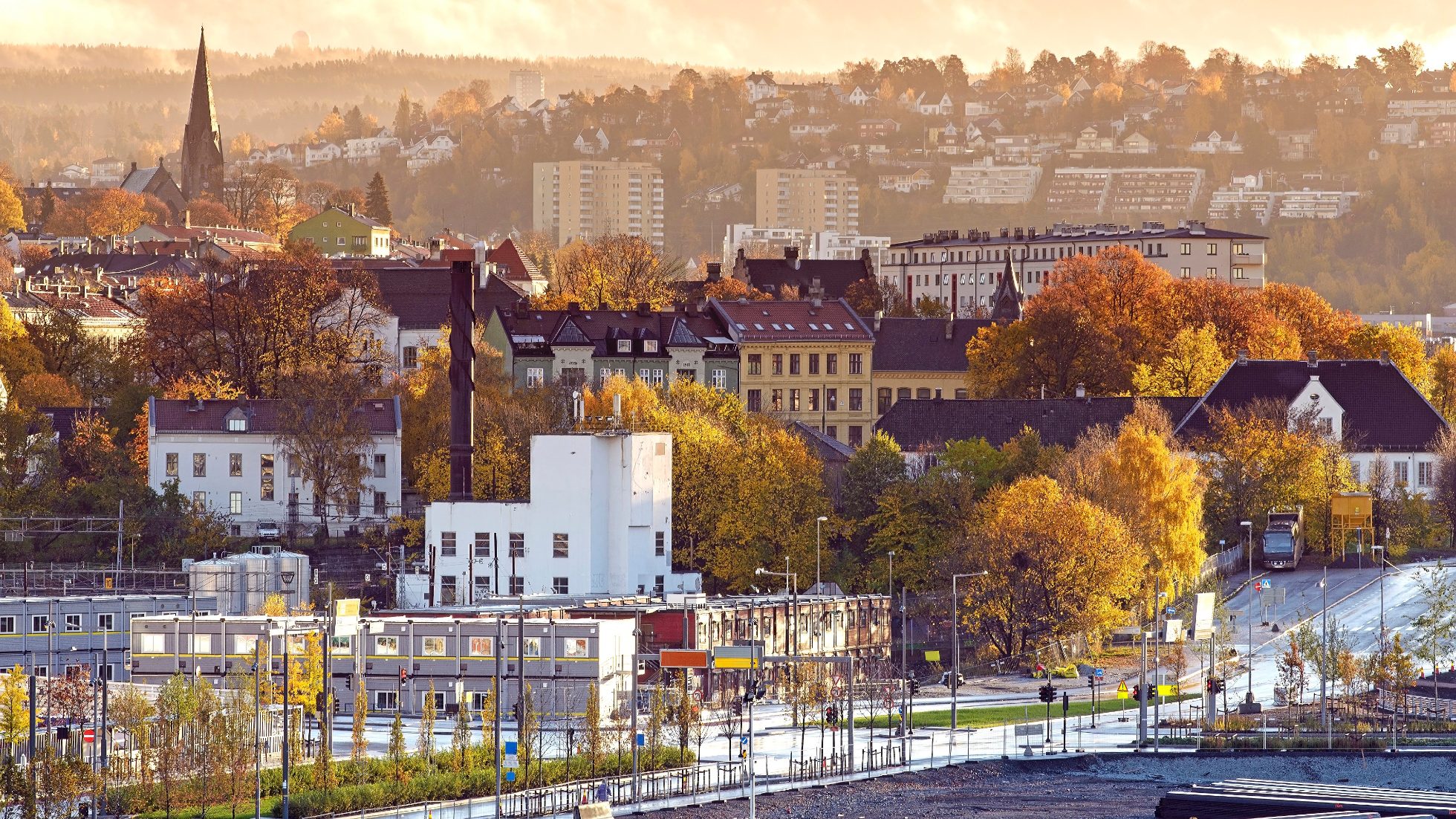Widok na miasto Oslo z dachu opery