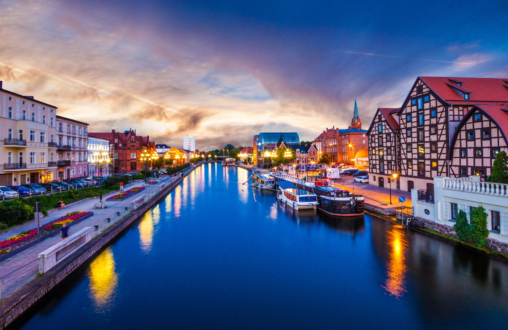 The river channel in Bydgoszcz after sunset