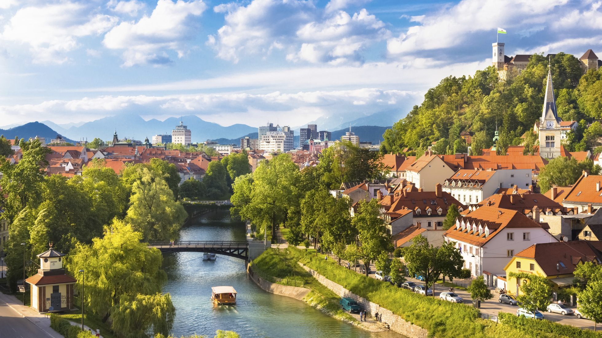 Pejzaż Lublany, widok na kanał rzeki Ljubljanica