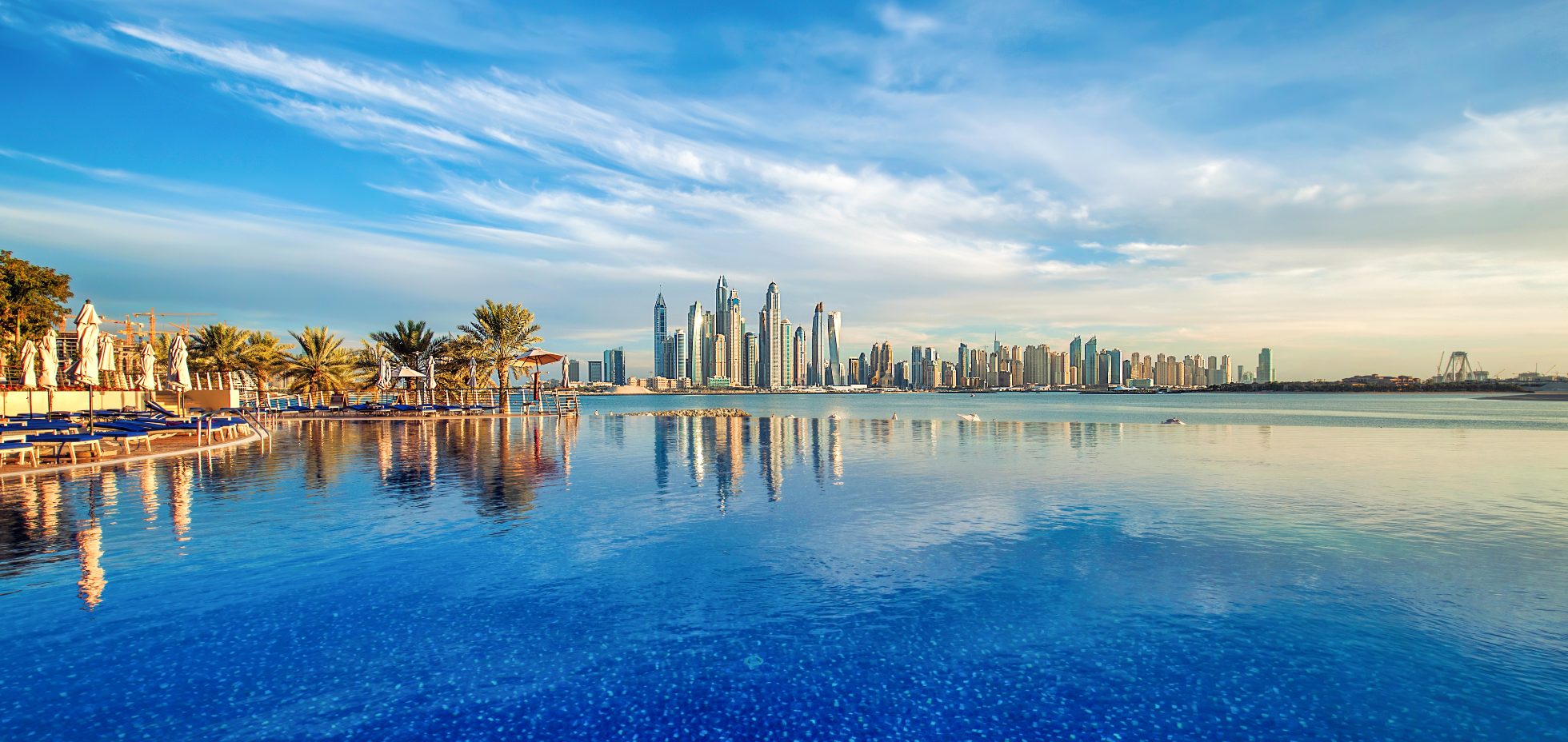 Panorama Dubai Marina Skyline, Zjednoczone Emiraty Arabskie, wakacje w Dubaju
