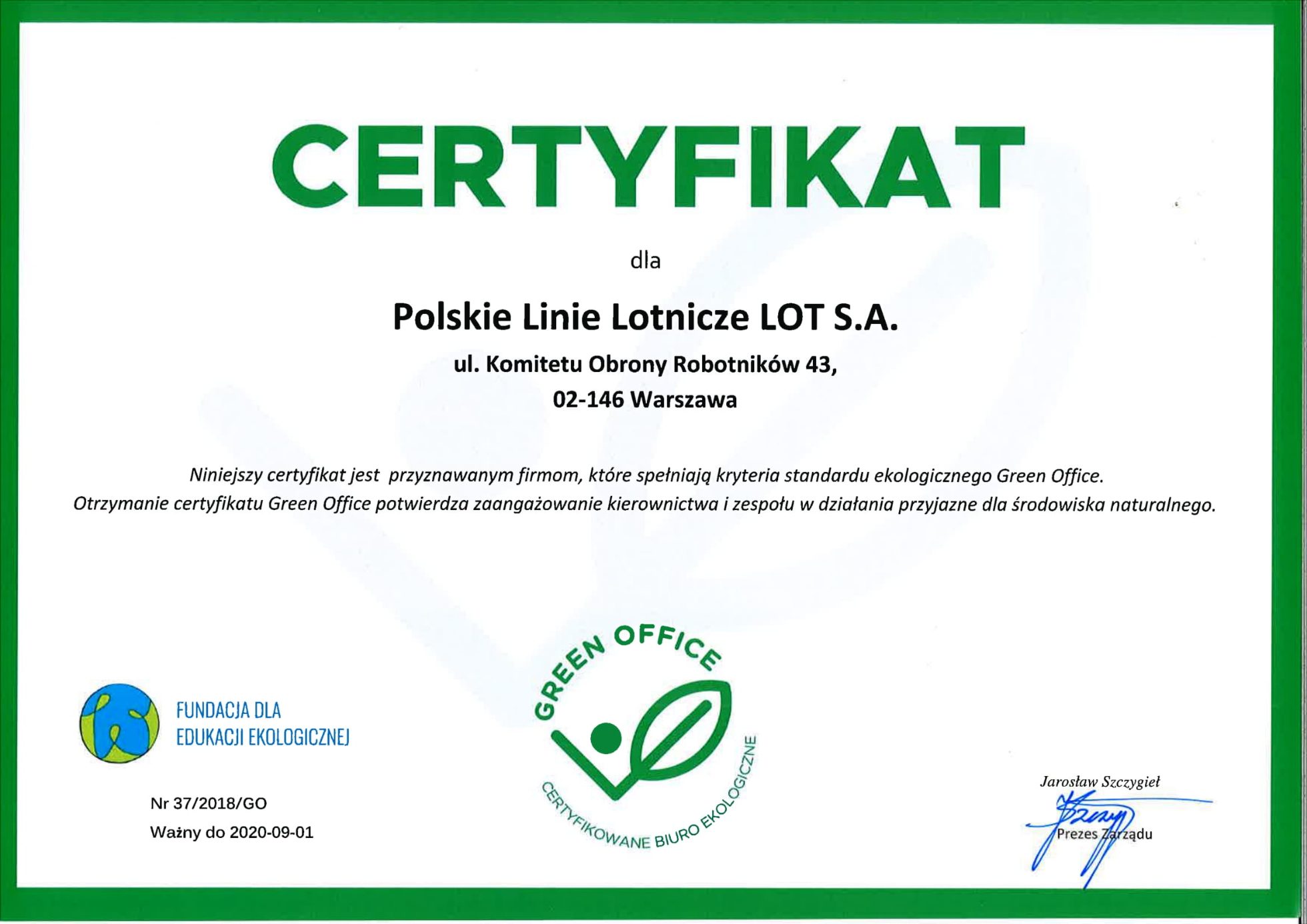 Certyfikat Green Office