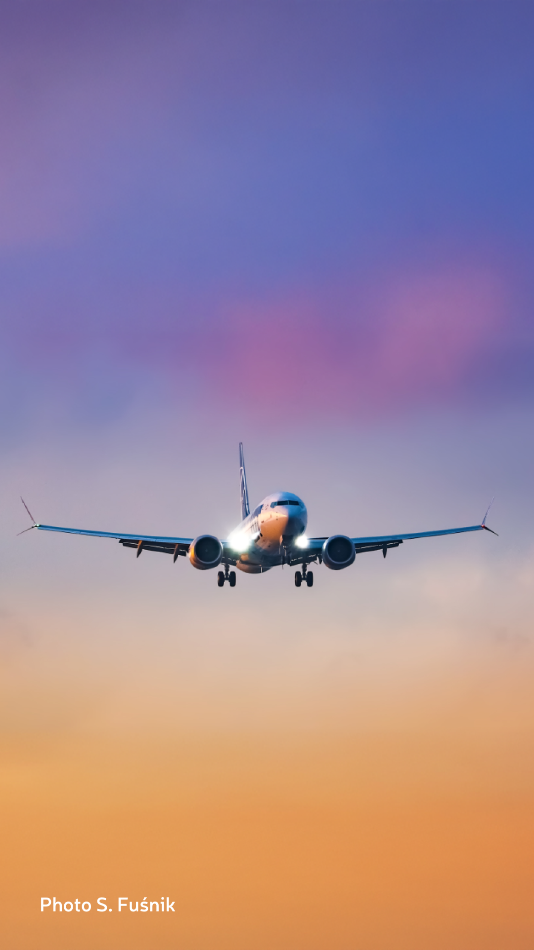 Boeing 737 MAX 8 floating in the sky against the pink sky.