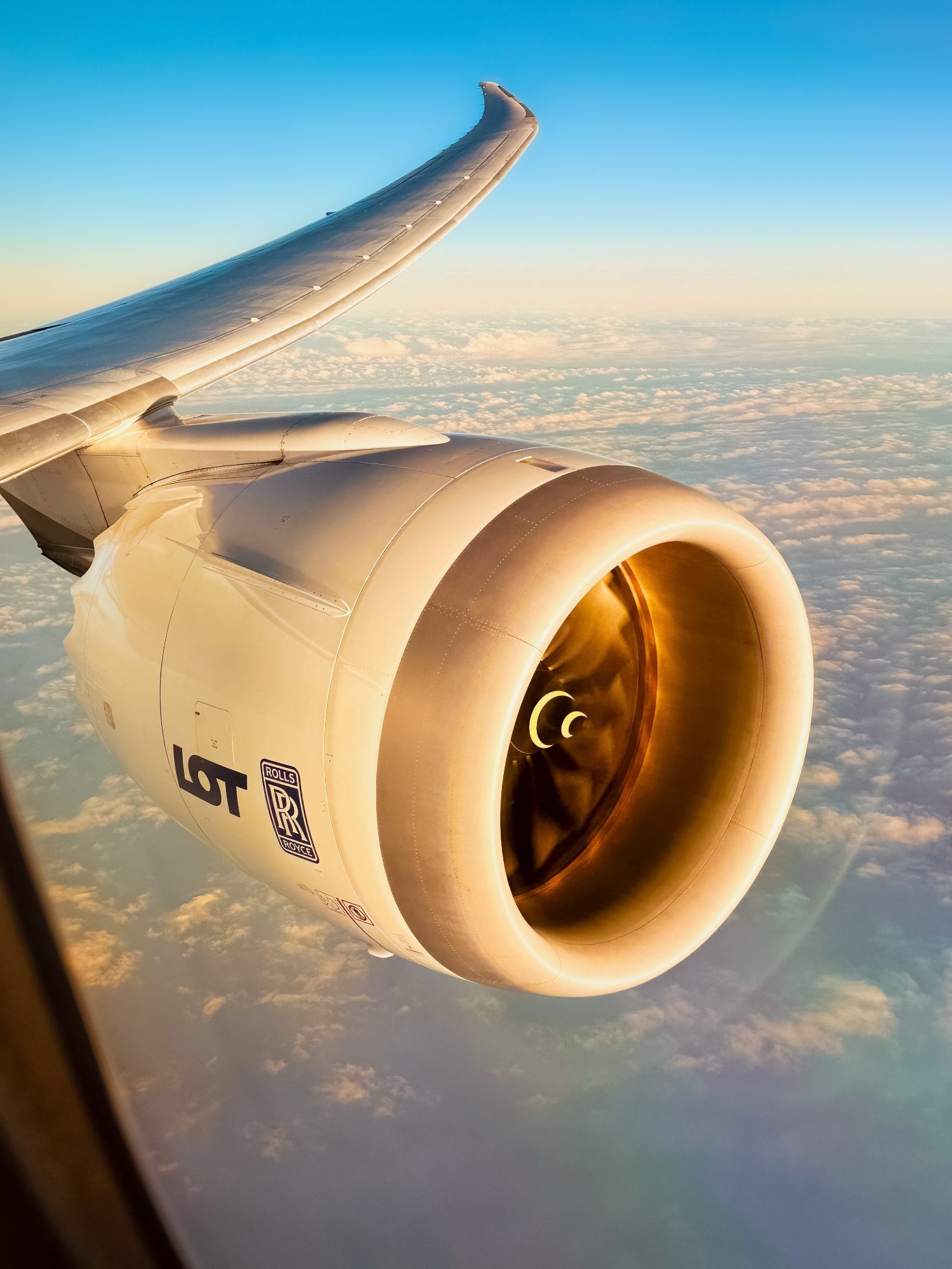 Widok skrzydła Boeinga 787 Dreamliner.