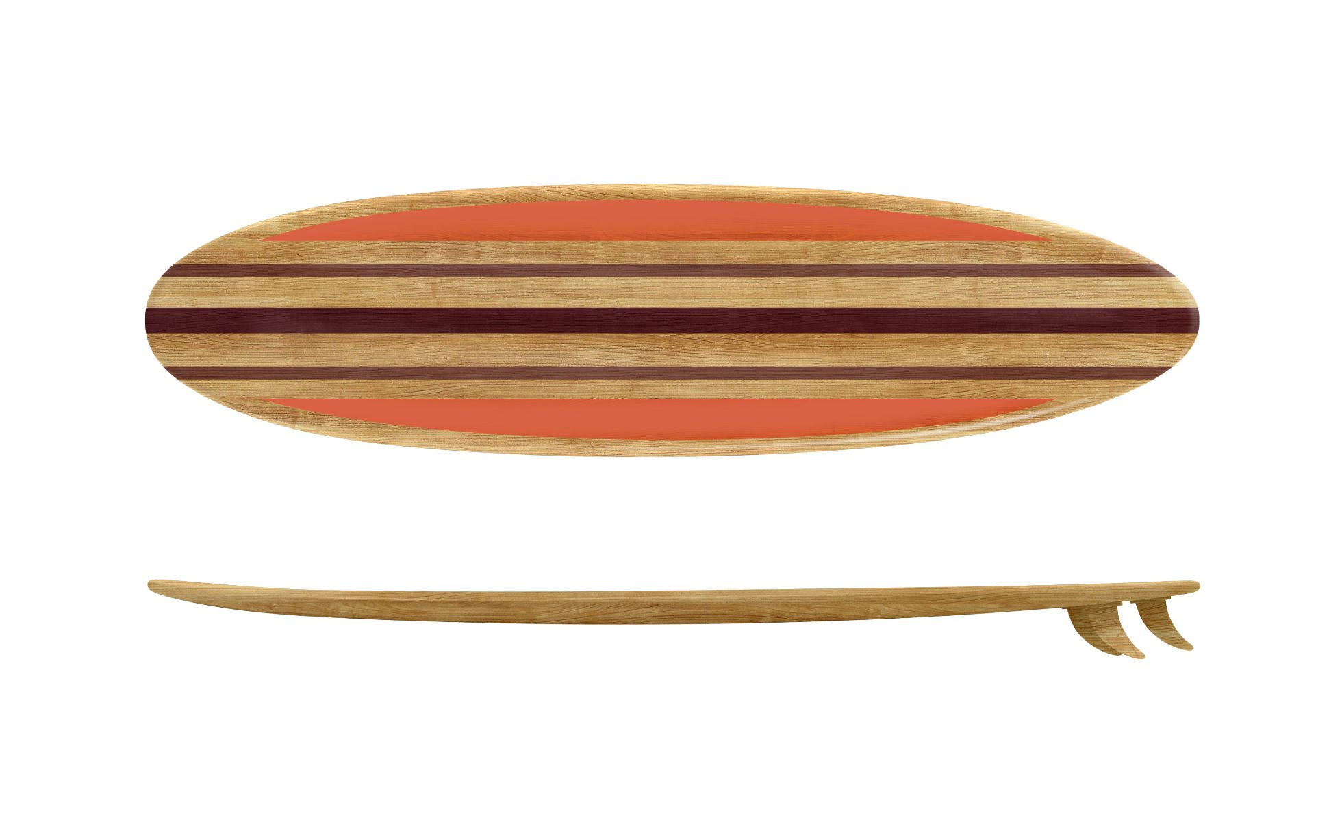 Vintage deska surfingowa w brązowe i pomarańczowe paski