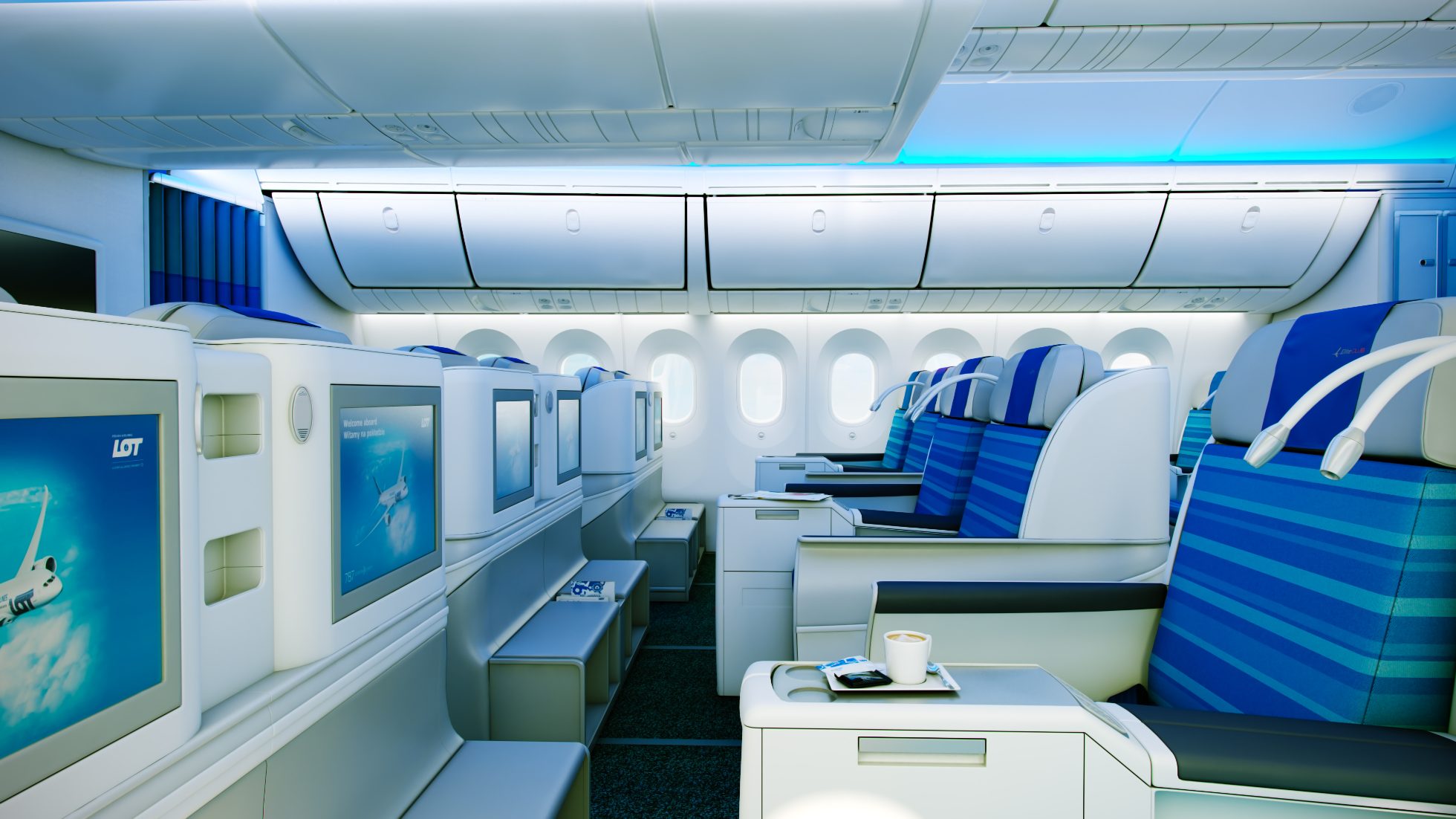 The interior of the Boeing 787 aircraft