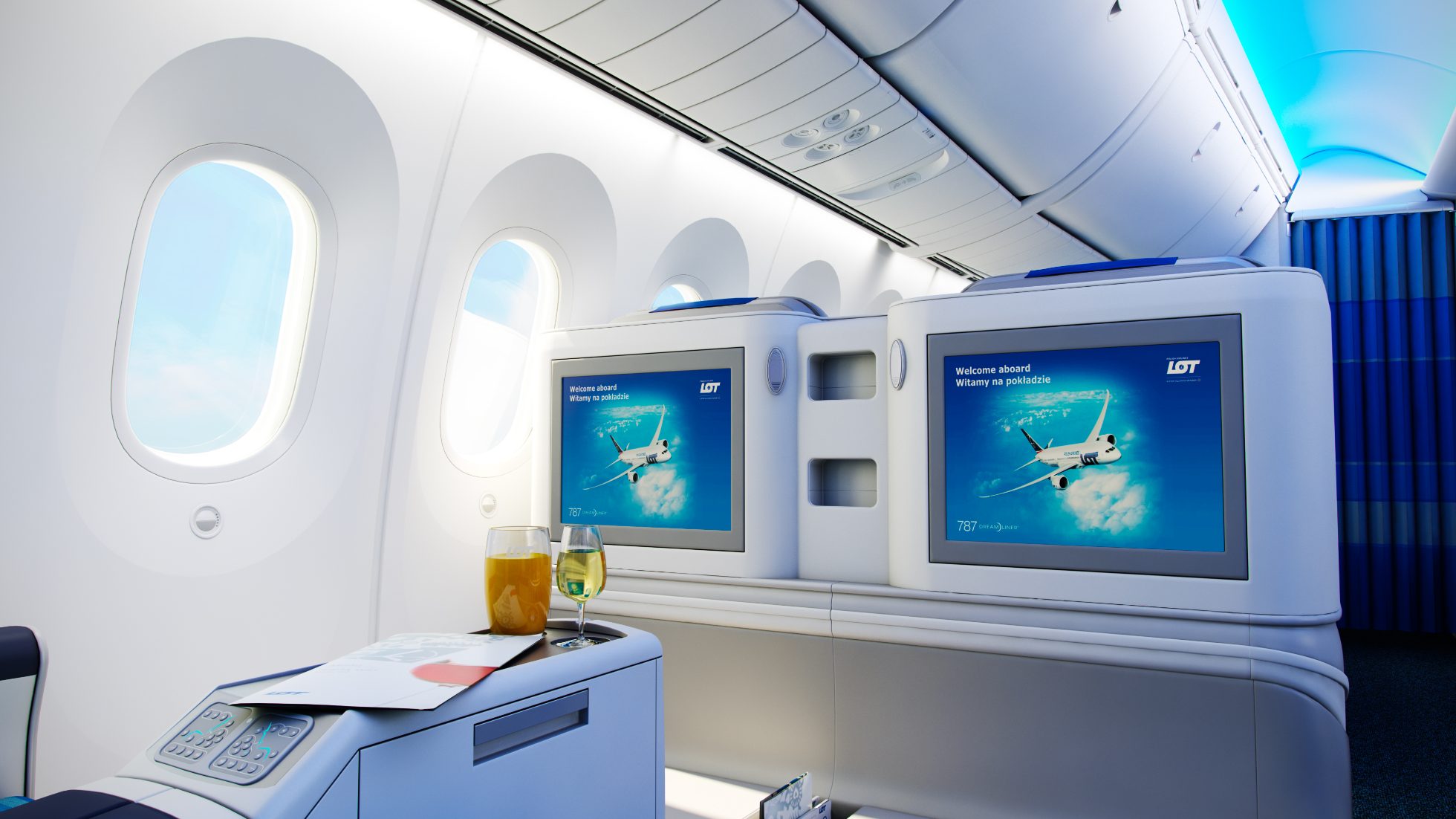 The interior of the Boeing 787 aircraft