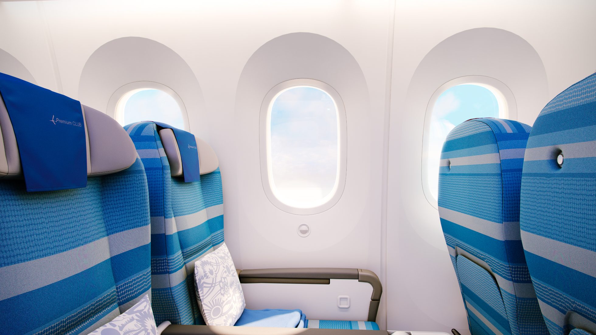 LOT Premium Economy w Boeing 787 Dreamliner. Duże okna i rząd foteli