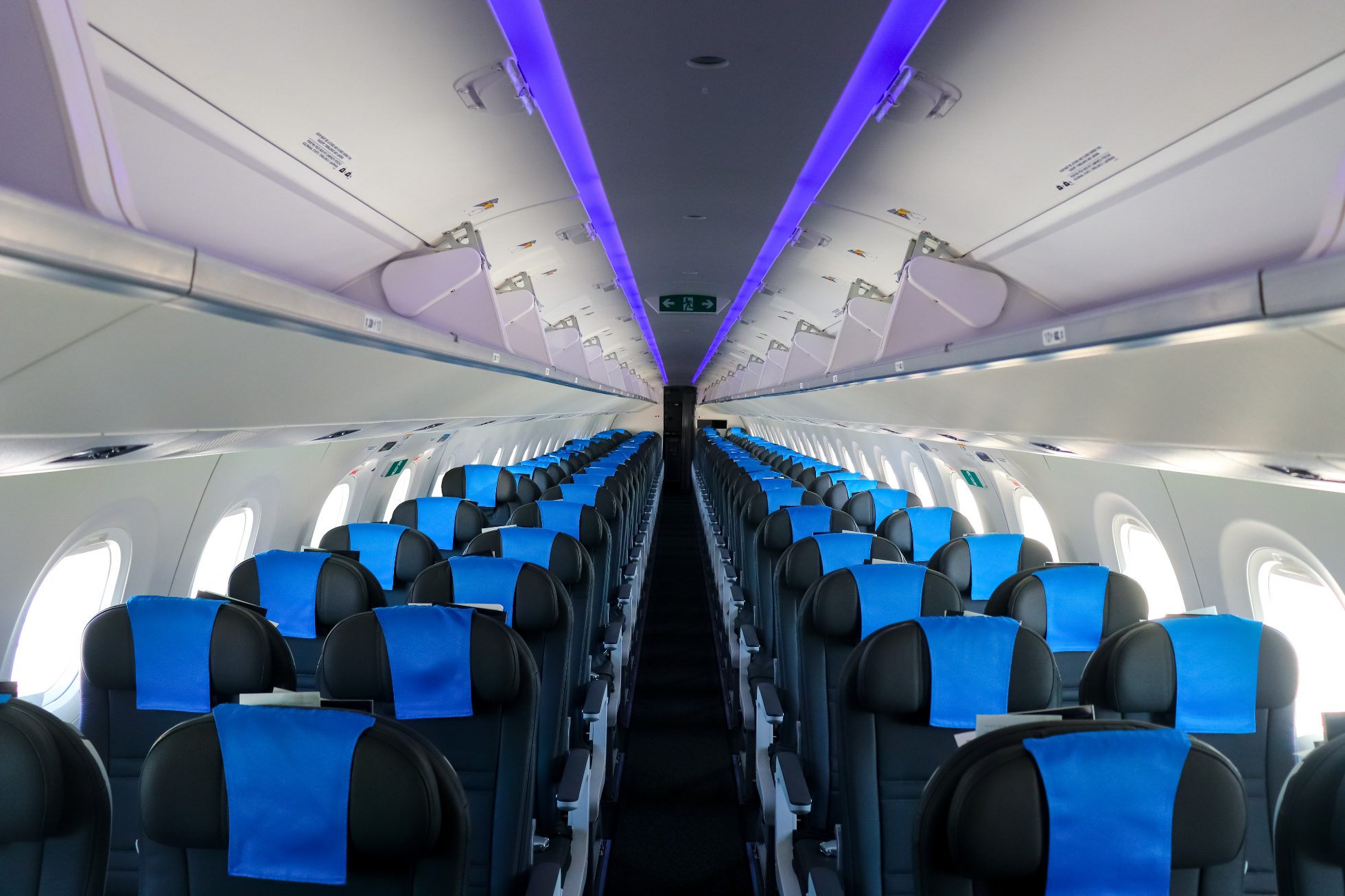 Embraer E2 aircraft cabin interior.