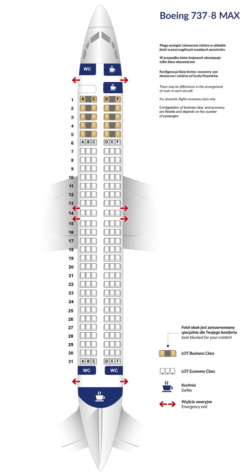 Seating schedule in Boeing 737-8-Max