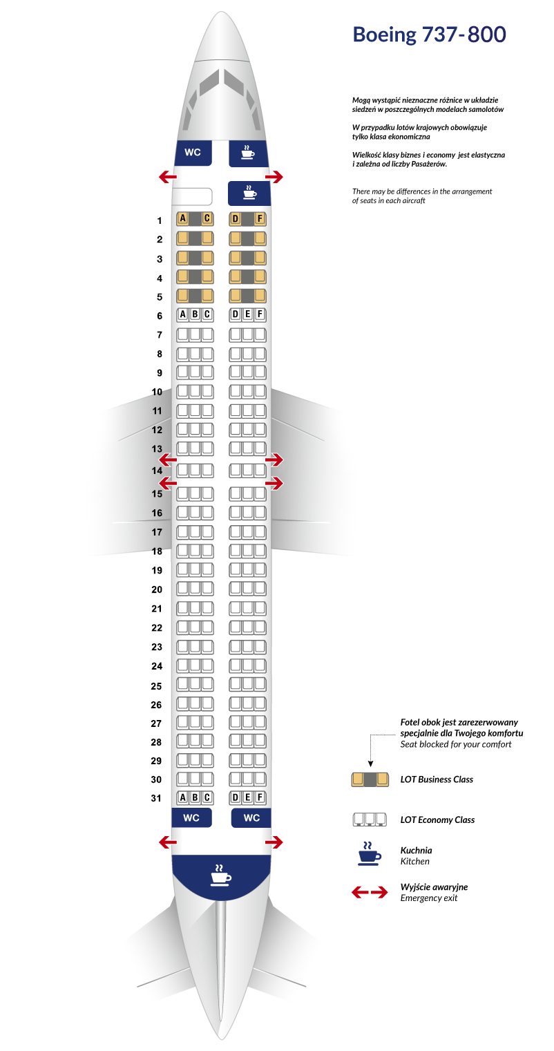 Distribution of places on the Boeing 737-800 aircraft