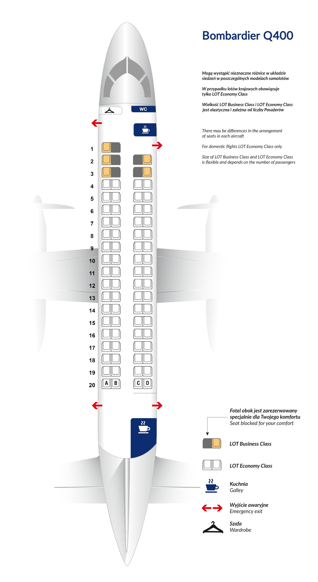Sitzplanung im Flugzeug Bombardier Q400
