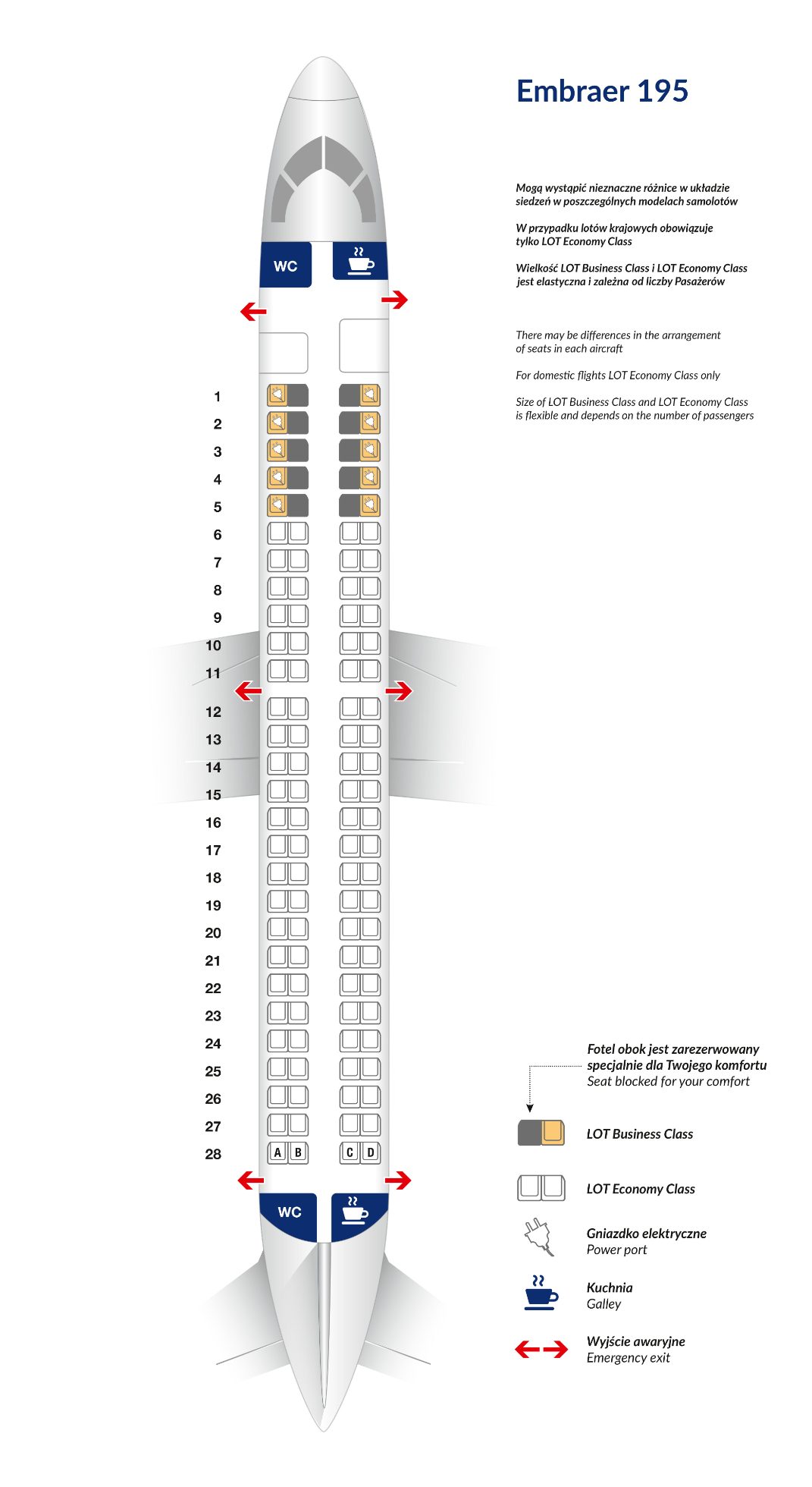 Seating schedule in Embraer 195