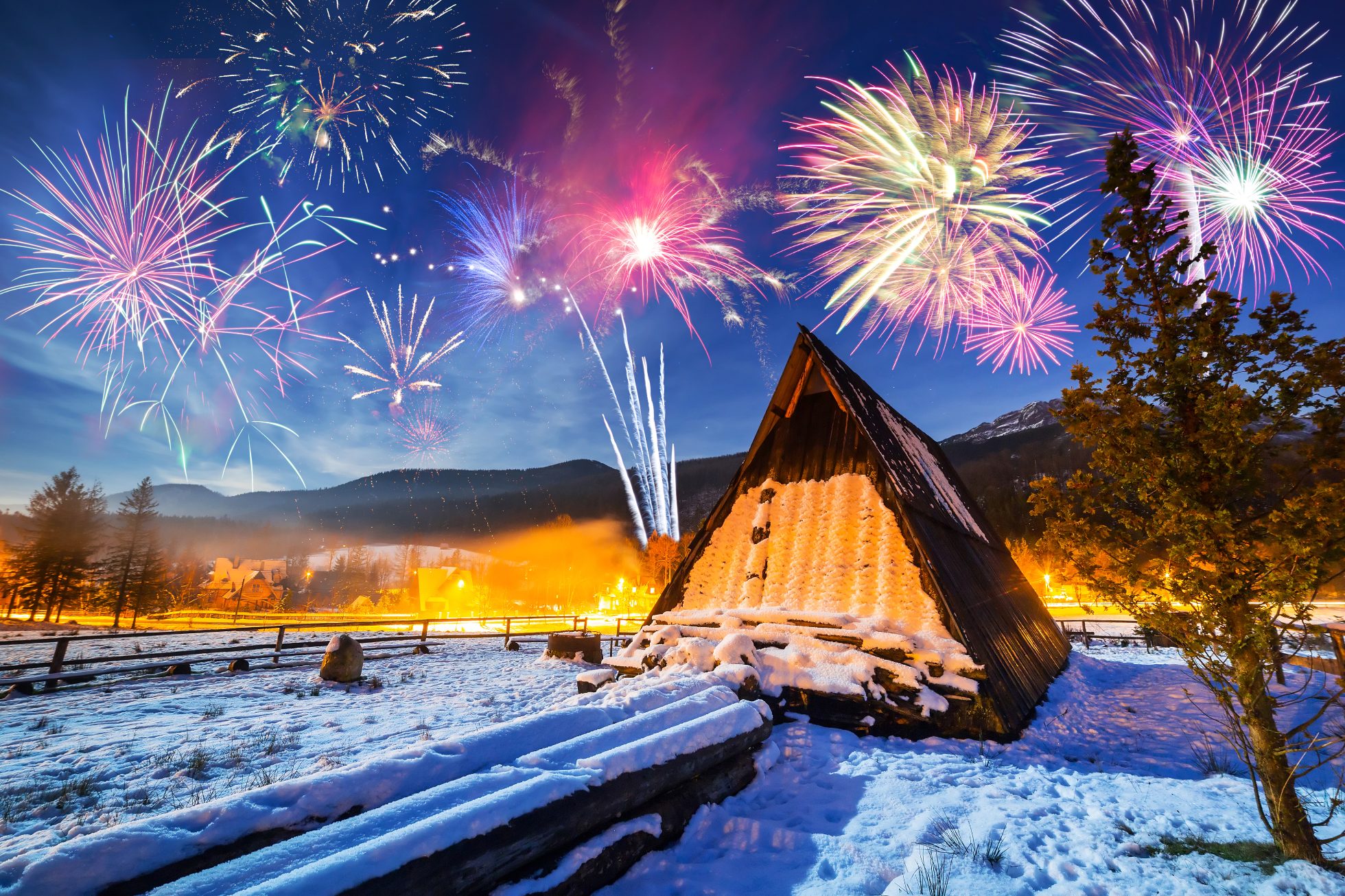 Noworoczny pokaz sztucznych ogni w Tatrach, Zakopane