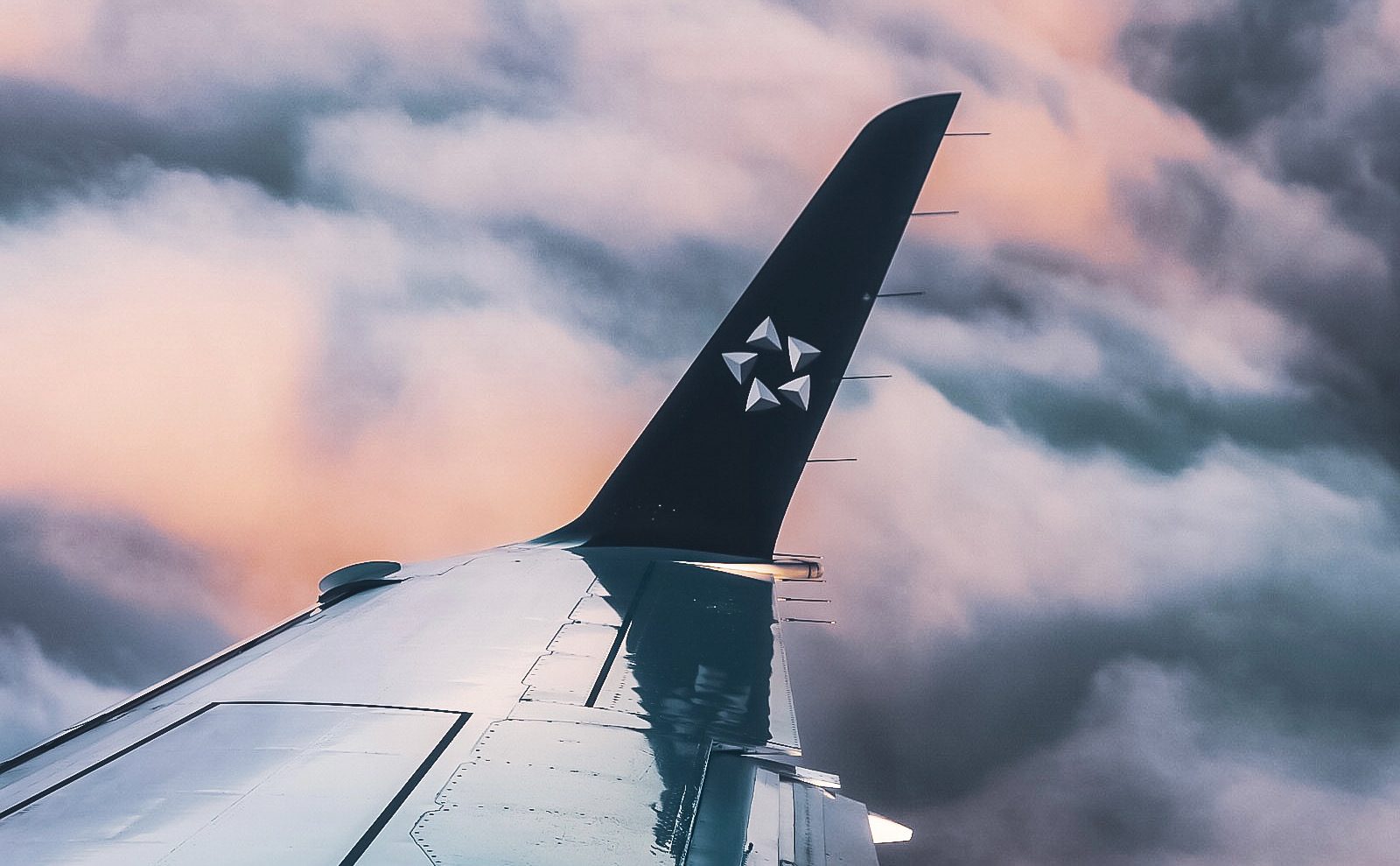 Skrzydło Embraera 175 z logiem sojuszu Star Alliance na winglecie