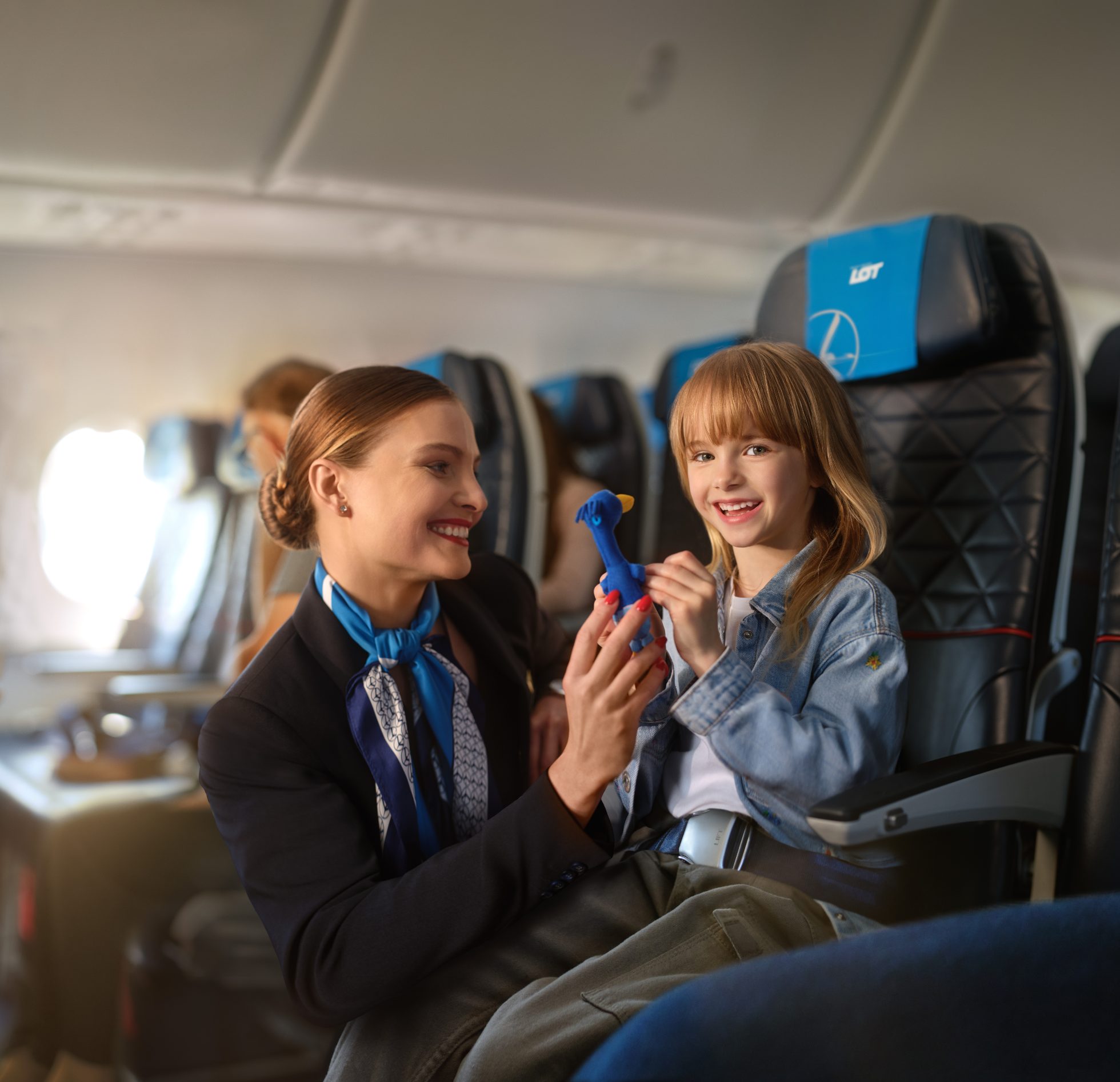 Stewardess and a child on-board