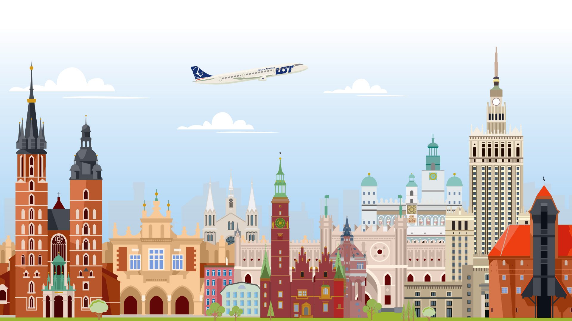 Image of Polish cities with LOT aircraft